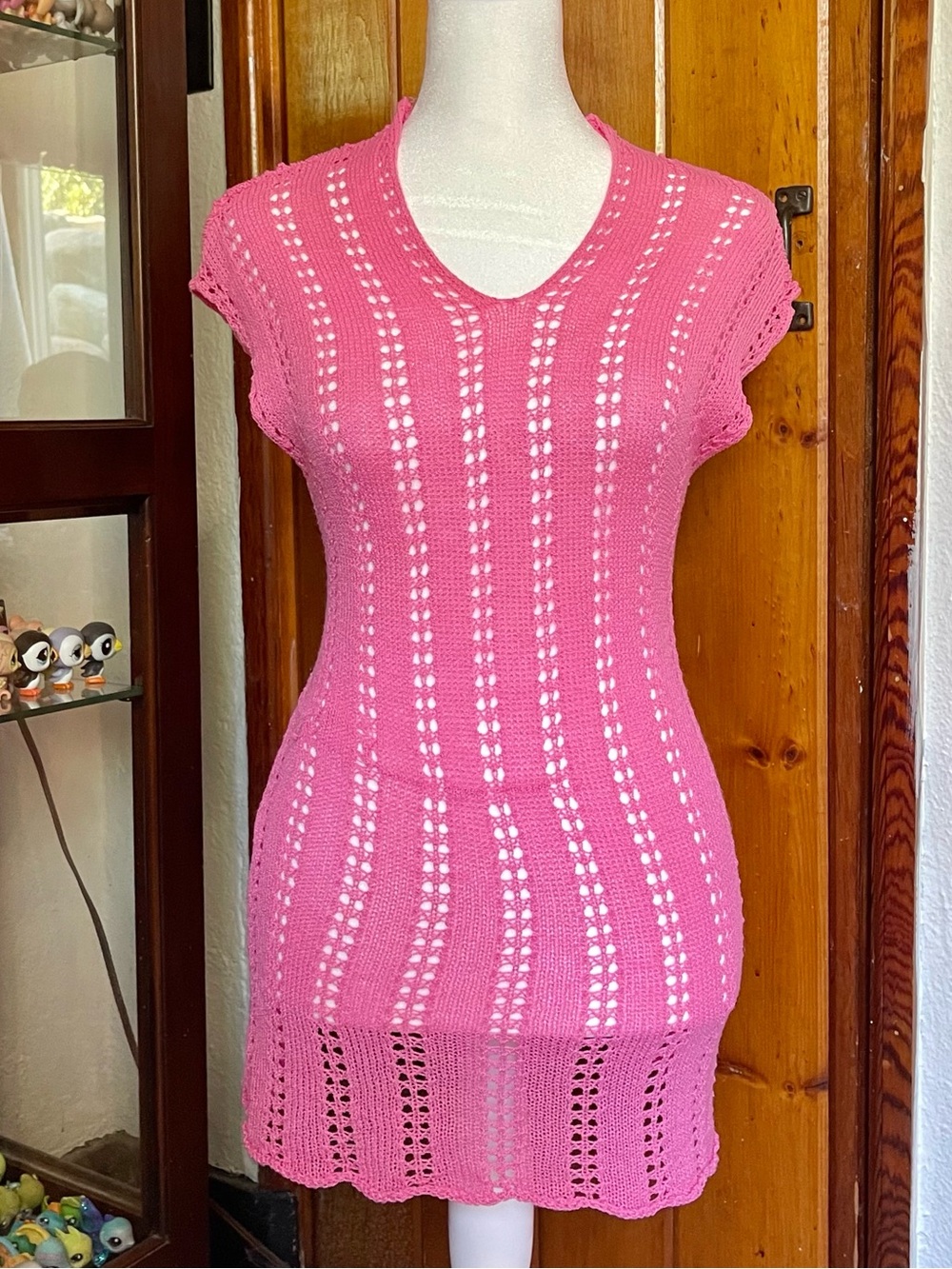 Pink Knit Layering Spring Summer Cover Up Dress Size S-M
